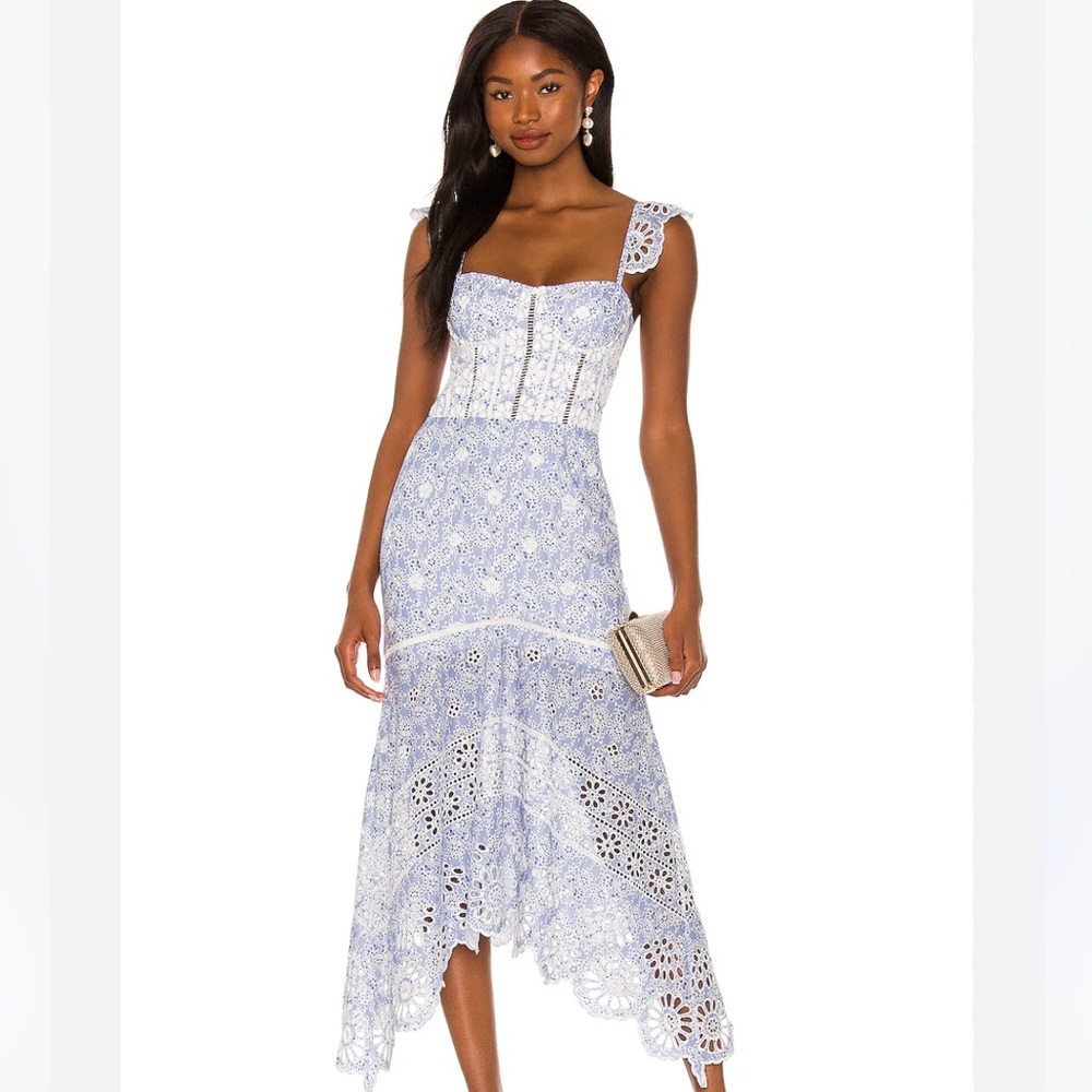Irma Eyelet Mini Dress in Blue Print